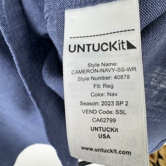 UNTUCKit Linen Short Sleeve Shirt Mens 3XL Blue Wrinkle Resistance Relaxed Fit - Picture 6 of 7